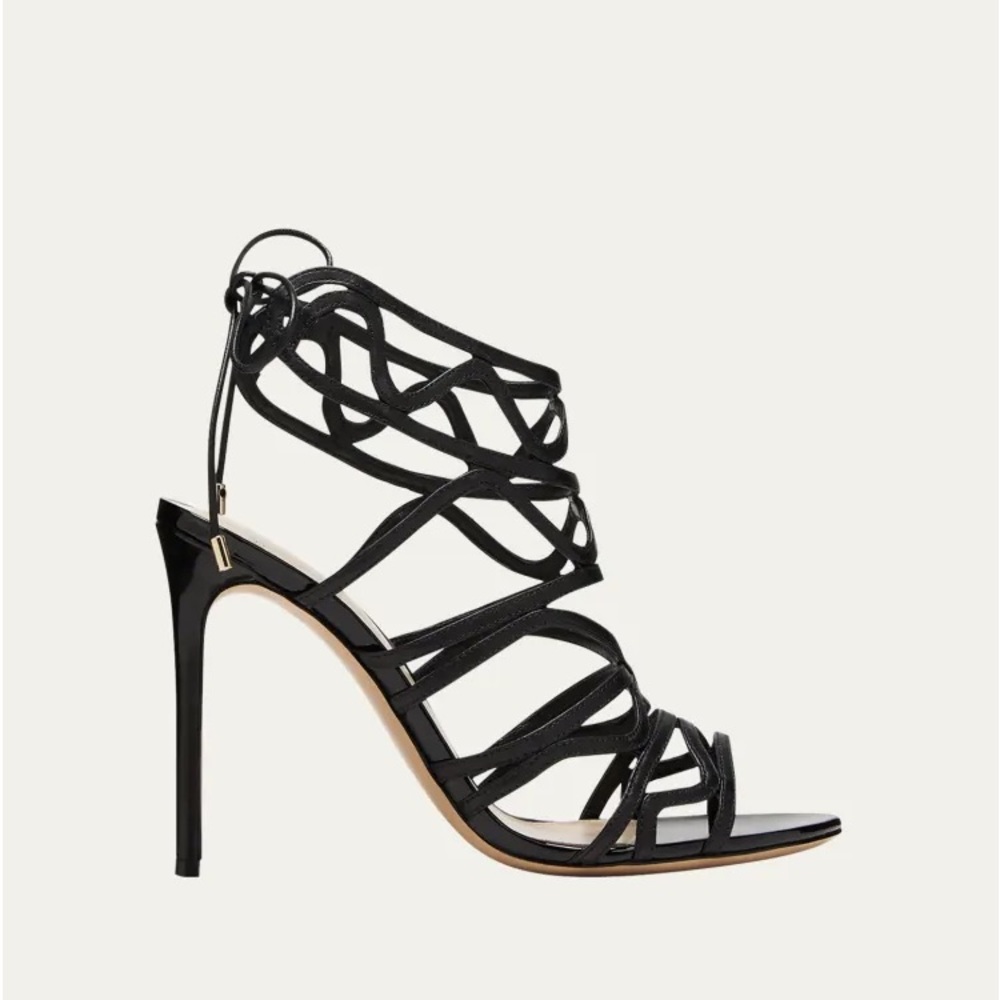 ALEXANDRE BIRMAN — Melody Leather Caged Ankle-Tie Sandals 38.5